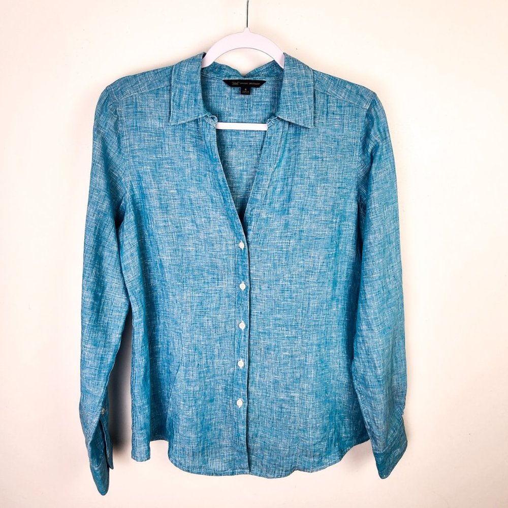 Brooks Brothers 346 Light Blue 100% Linen Button Front Coastal Grandma Shirt